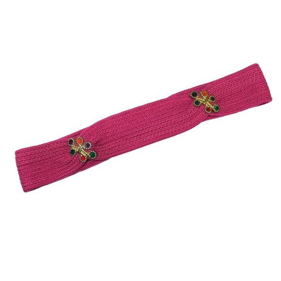 Vintage Hot Pink Woven Belt with Multicolor Rainbow Gem Rhinestones Retro Belt main image 10